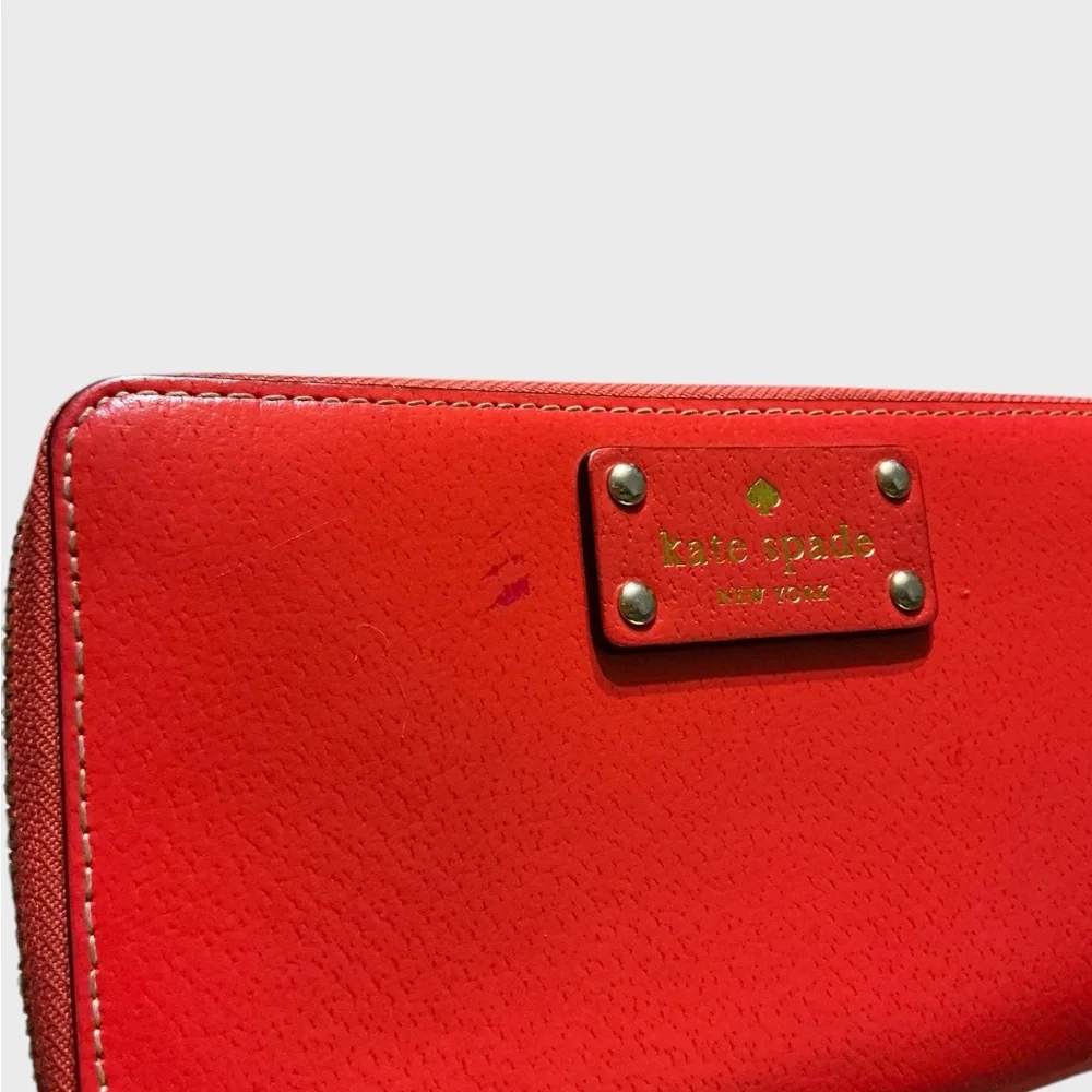 Kate Spade Wellesley Neda Zip Around Leather Continental Wallet Red Orange